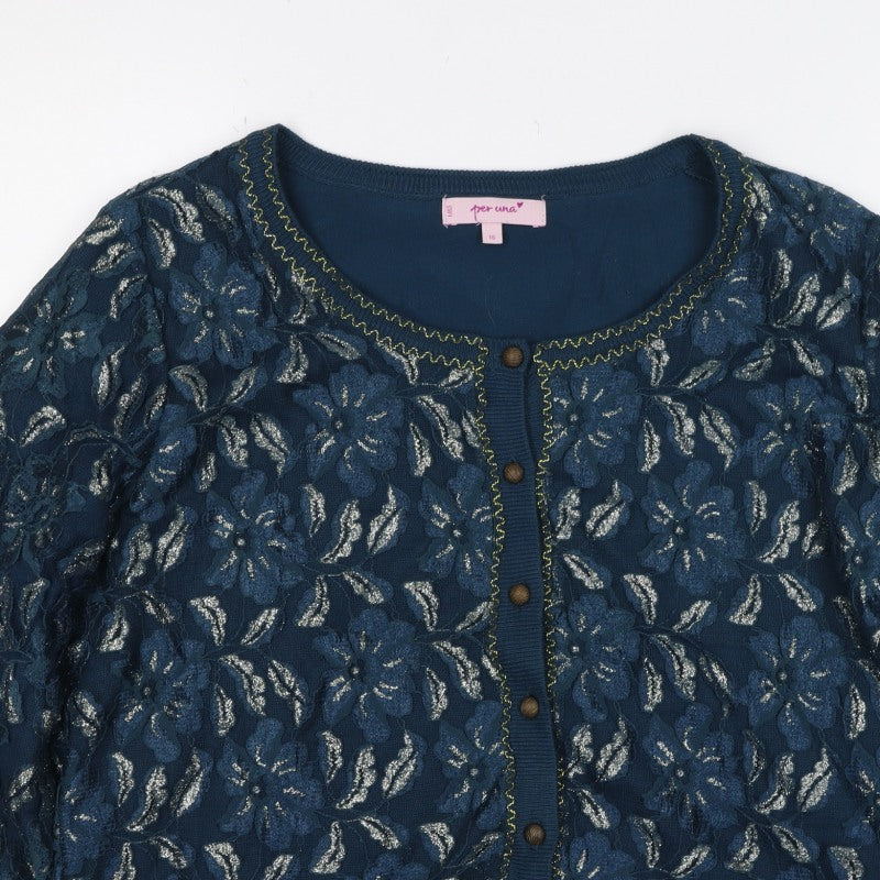 Marks & Spencer Per Una Women Blue Floral Lace Cardigan Size 16