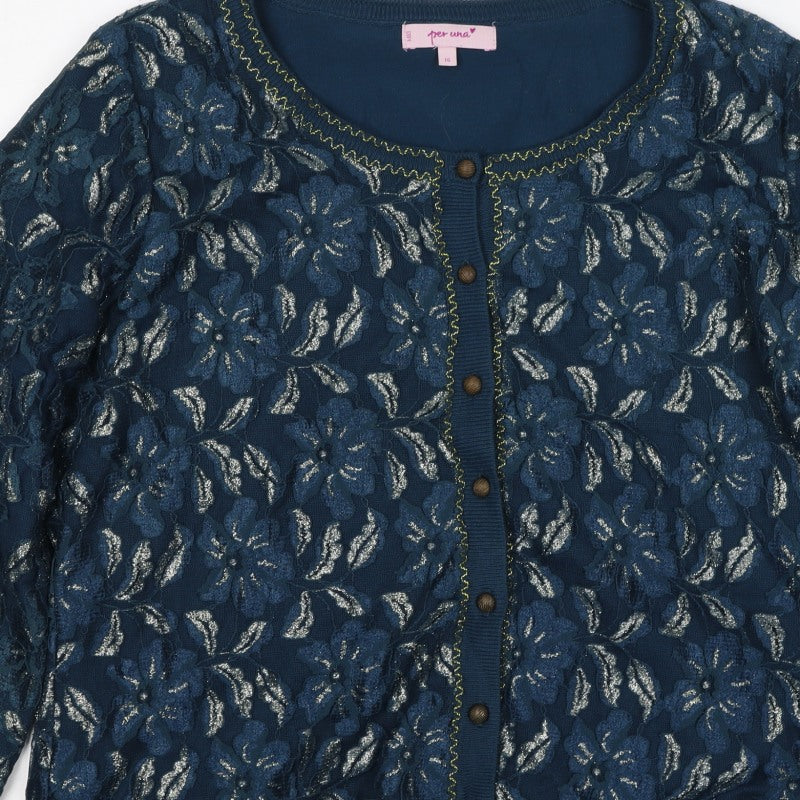 Marks & Spencer Per Una Women Blue Floral Lace Cardigan Size 16