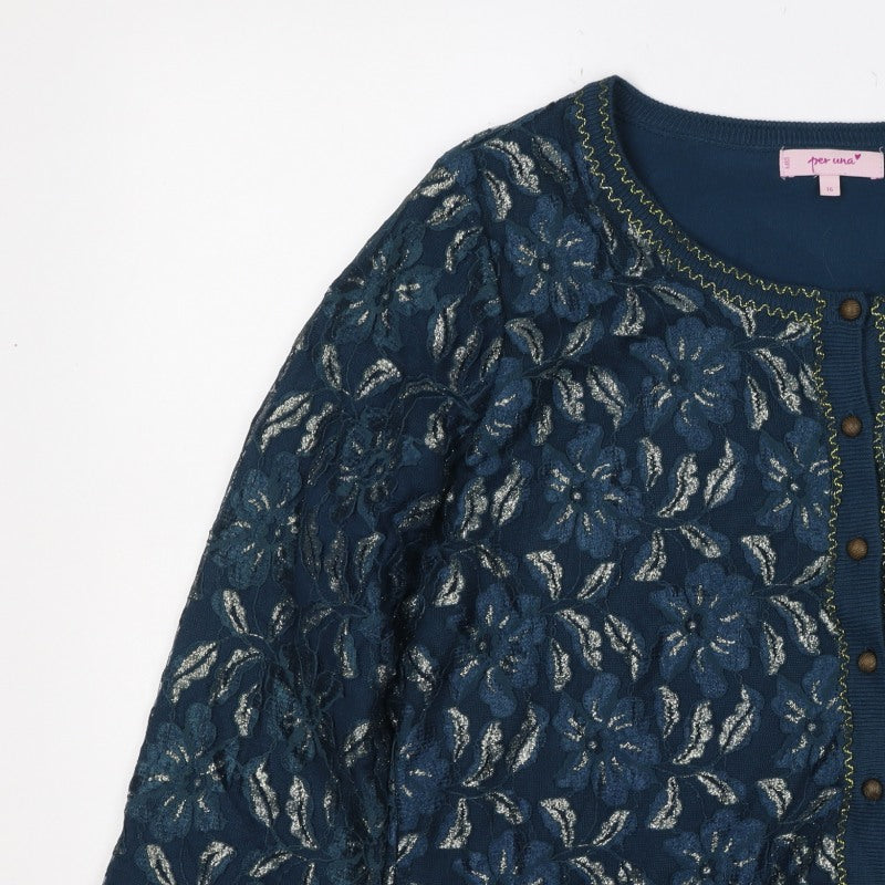 Marks & Spencer Per Una Women Blue Floral Lace Cardigan Size 16