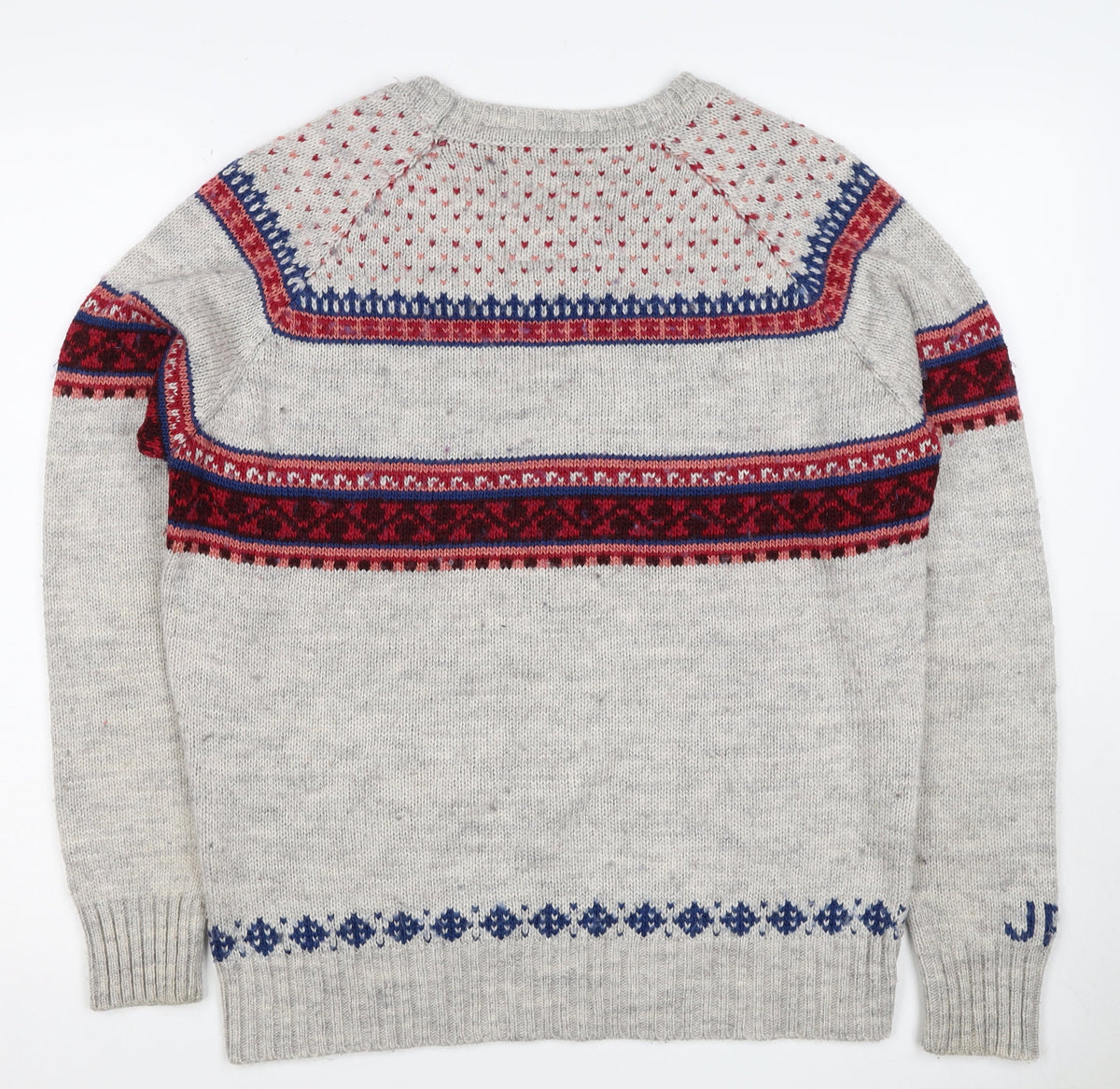 Superdry Men Grey L Nordic Fair Isle Logo Crew Neck Wool Blend Jumper