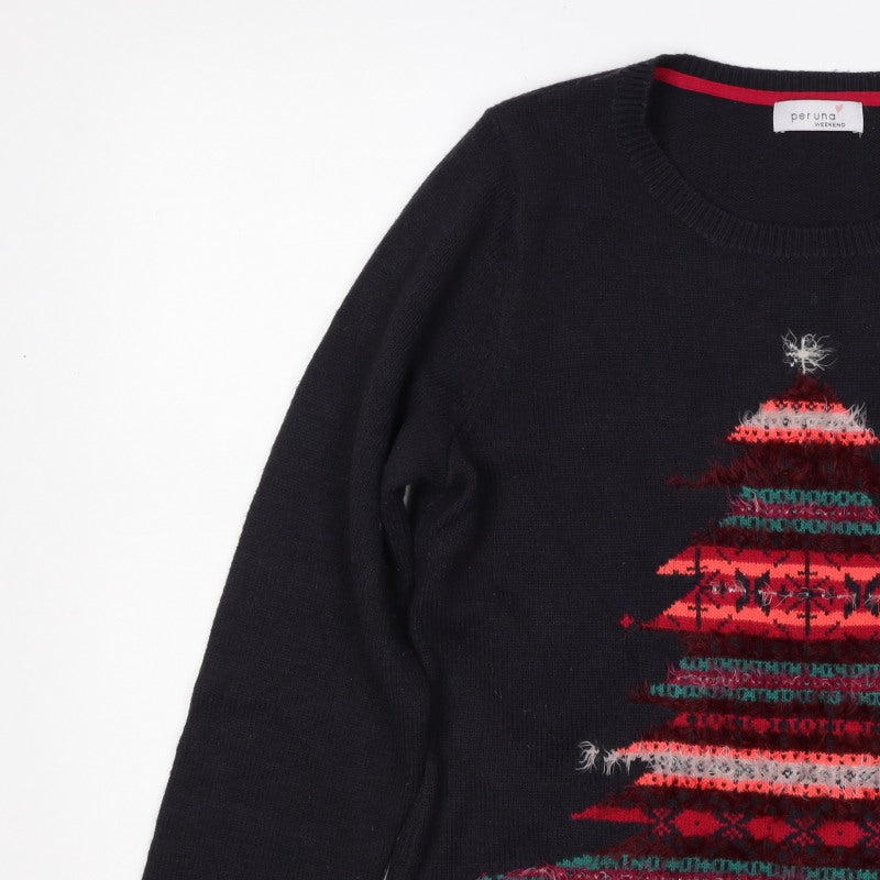 Per Una Women Black UK 16 Christmas Tree Fair Isle Jumper