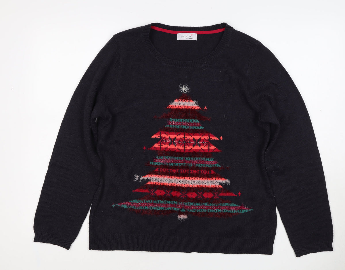 Per Una Women Black UK 16 Christmas Tree Fair Isle Jumper