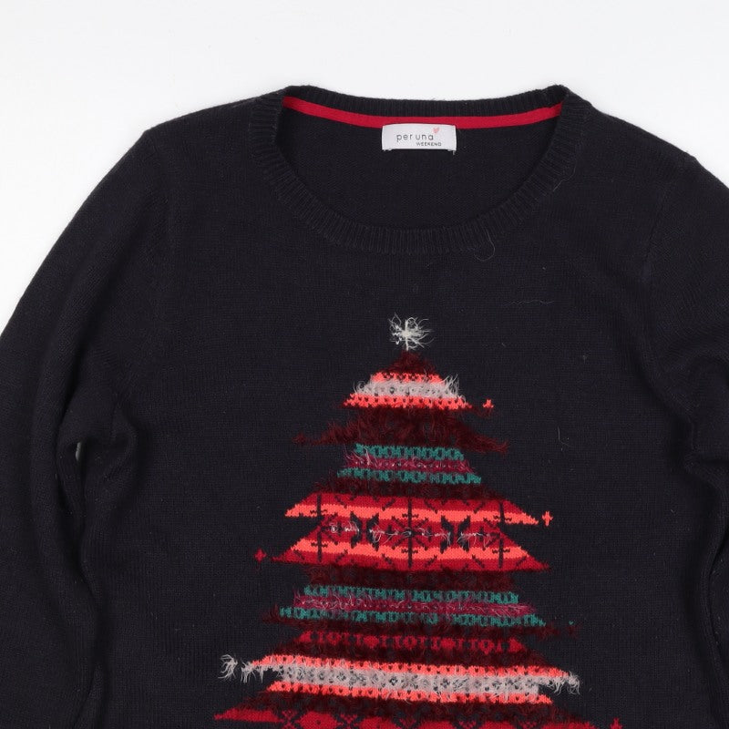 Per Una Women Black UK 16 Christmas Tree Fair Isle Jumper