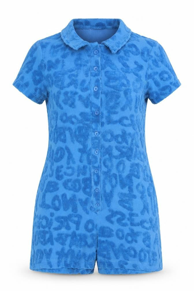 Jaded London Women Blue UK 12 Terry Leopard Print Playsuit