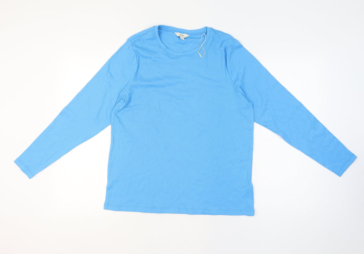 Marks and Spencer Women’s Blue UK 22 Ribbed Jersey Long Sleeve T-Shirt
