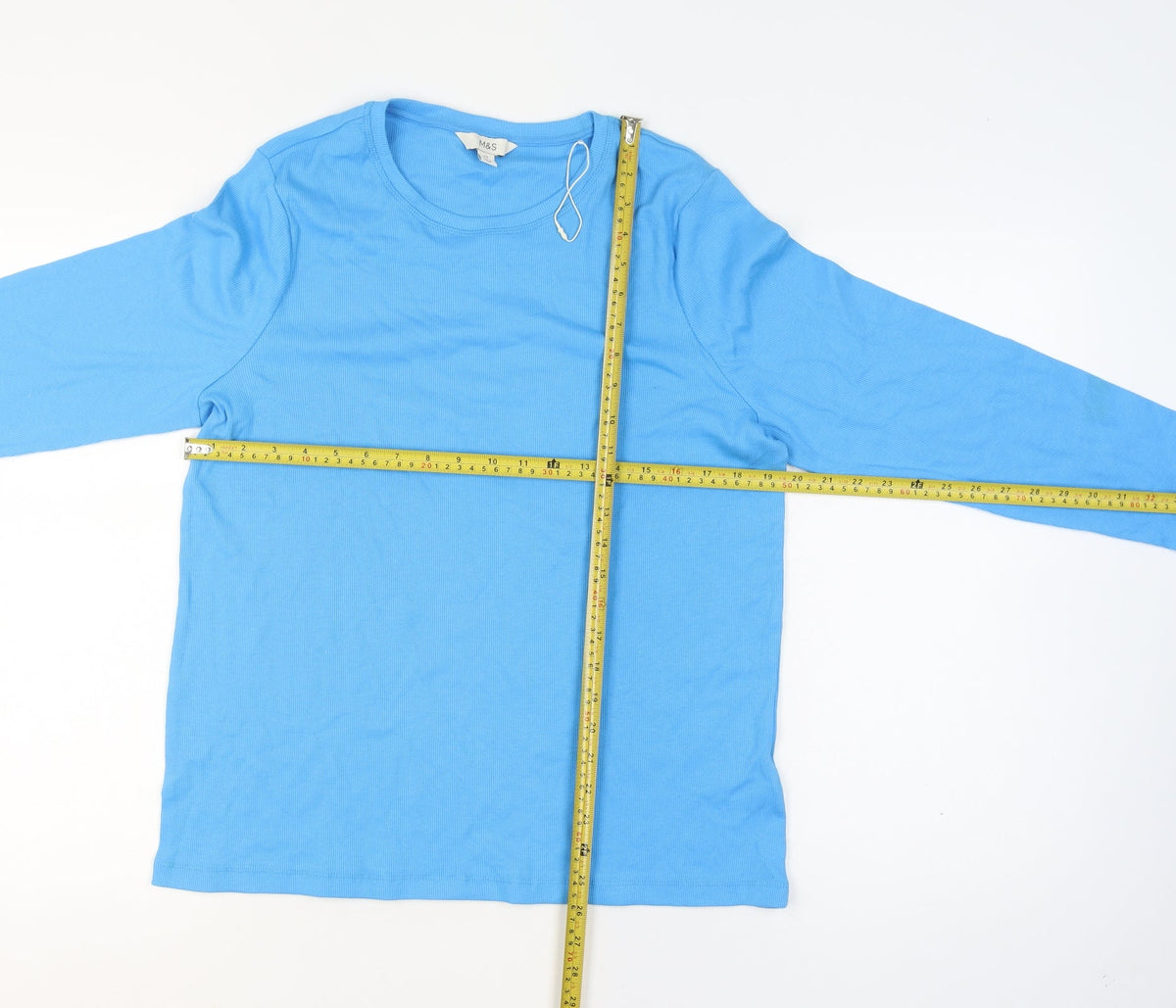 Marks and Spencer Women’s Blue UK 22 Ribbed Jersey Long Sleeve T-Shirt