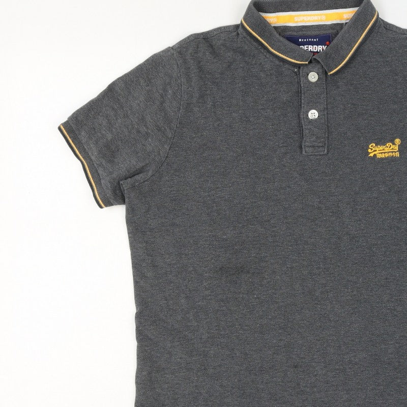 Superdry Mens Grey Large Cotton Logo Trim Short Sleeve Polo Shirt