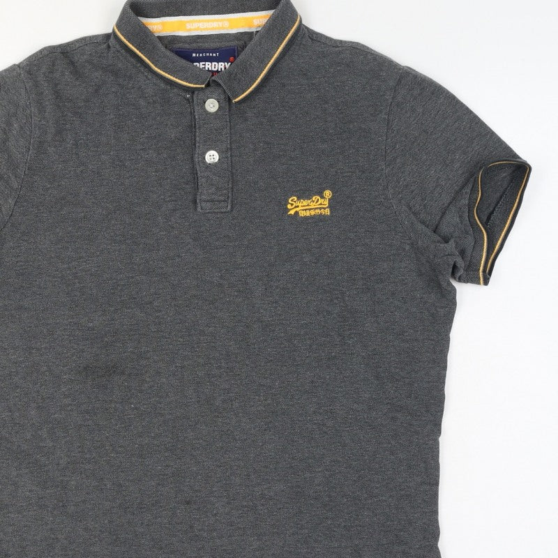 Superdry Mens Grey Large Cotton Logo Trim Short Sleeve Polo Shirt