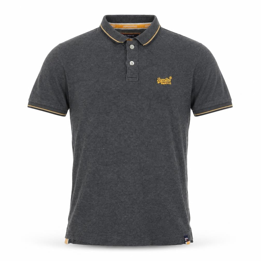 Superdry Mens Grey Large Cotton Logo Trim Short Sleeve Polo Shirt