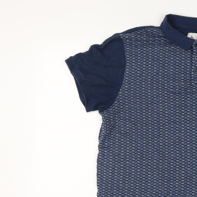 Original Penguin Men’s Blue XL Geometric Short Sleeve Polo Shirt