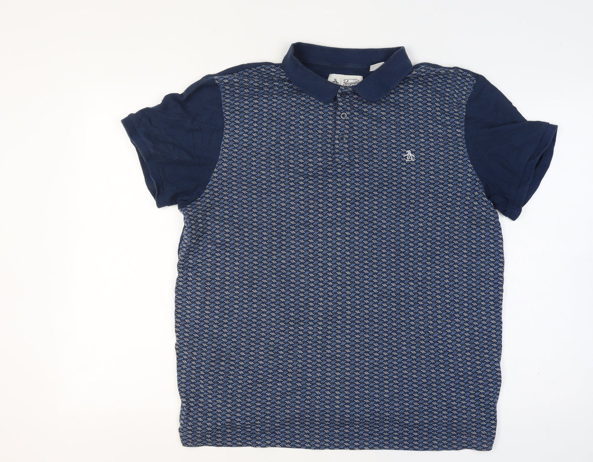 Original Penguin Men’s Blue XL Geometric Short Sleeve Polo Shirt