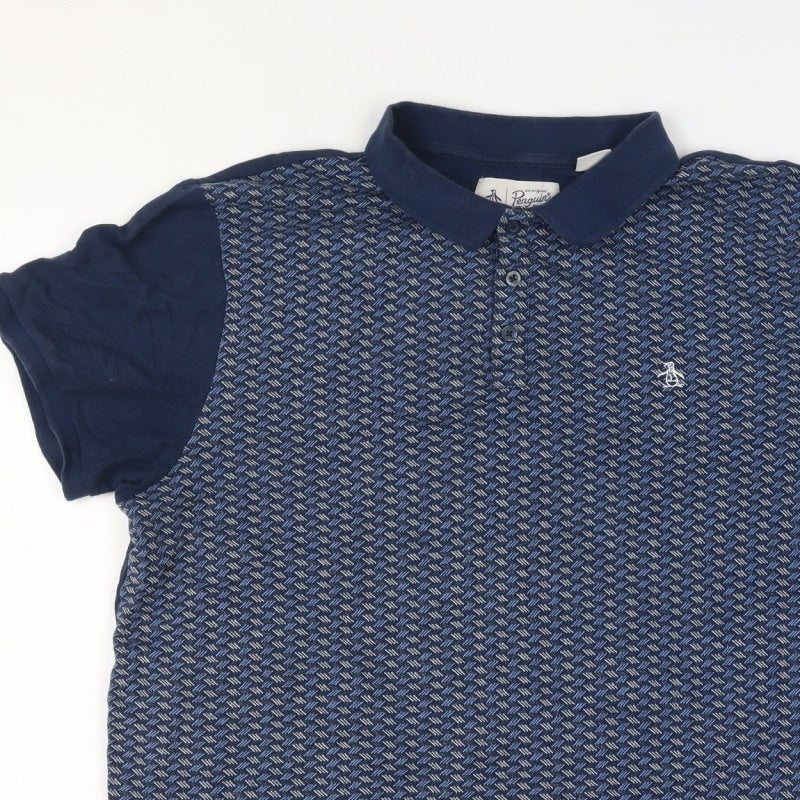 Original Penguin Men’s Blue XL Geometric Short Sleeve Polo Shirt