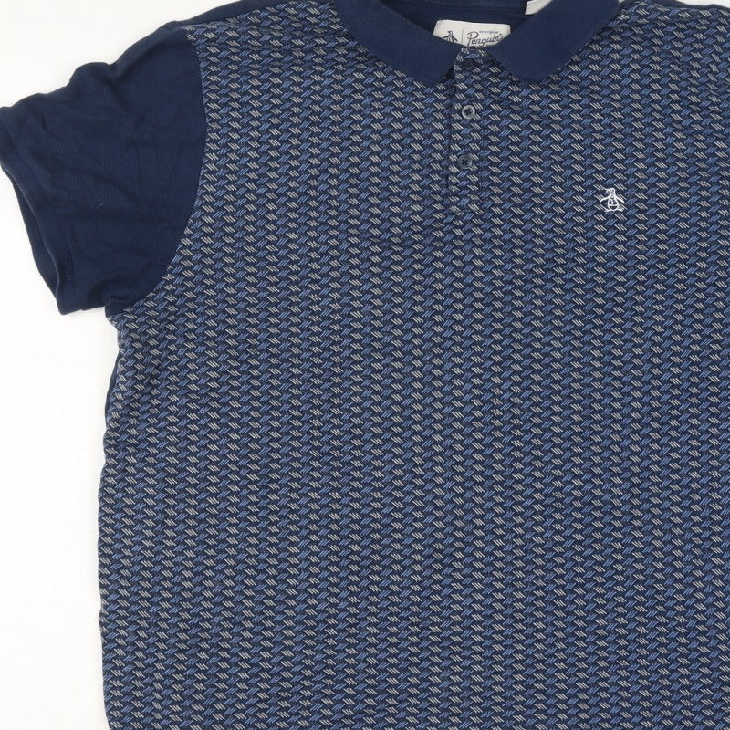 Original Penguin Men’s Blue XL Geometric Short Sleeve Polo Shirt