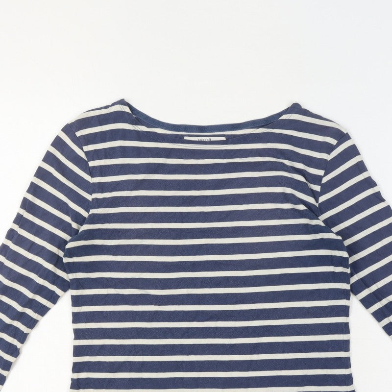 Seasalt Women Blue UK 10 Organic Cotton Breton Striped Sailor Jersey Top
