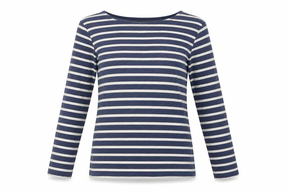 Seasalt Women Blue UK 10 Organic Cotton Breton Striped Sailor Jersey Top