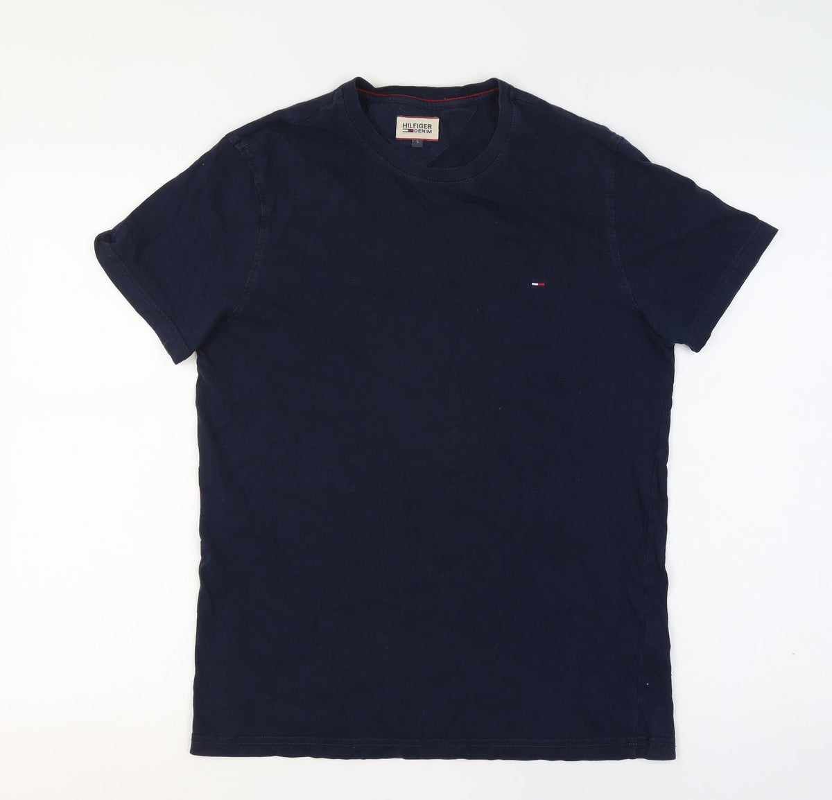Back view of Hilfiger Denim Men’s Blue L Classic Logo Crew Neck T-Shirt