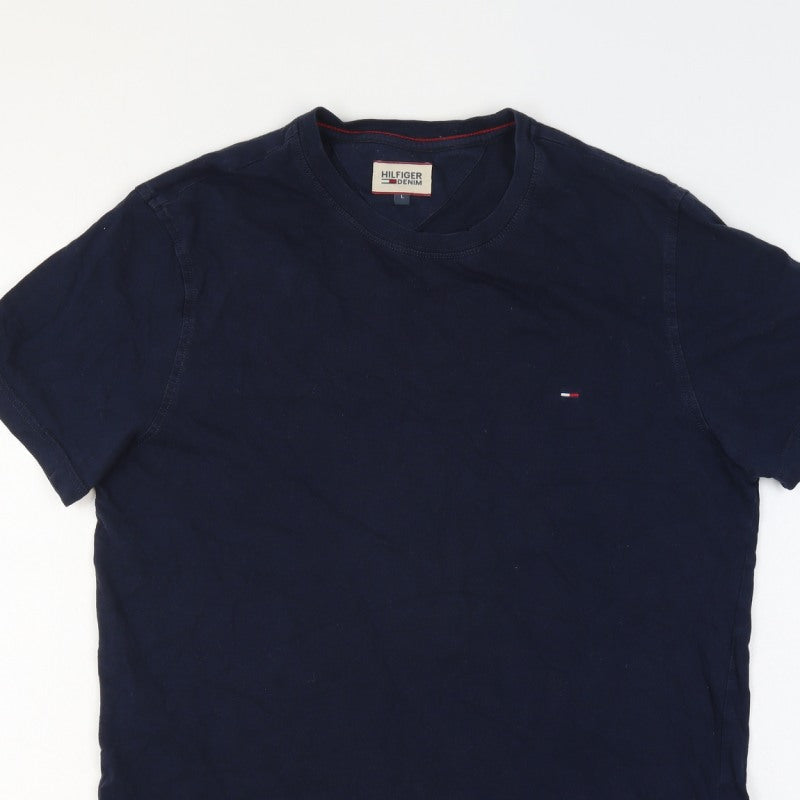 Additional view of Hilfiger Denim Men’s Blue L Classic Logo Crew Neck T-Shirt