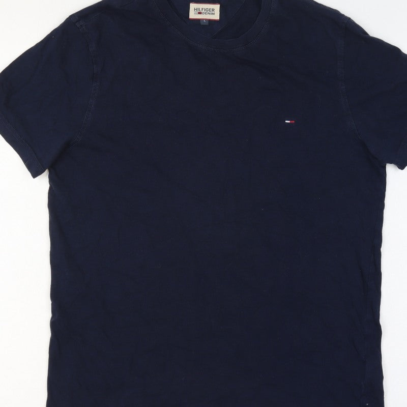 Additional view of Hilfiger Denim Men’s Blue L Classic Logo Crew Neck T-Shirt