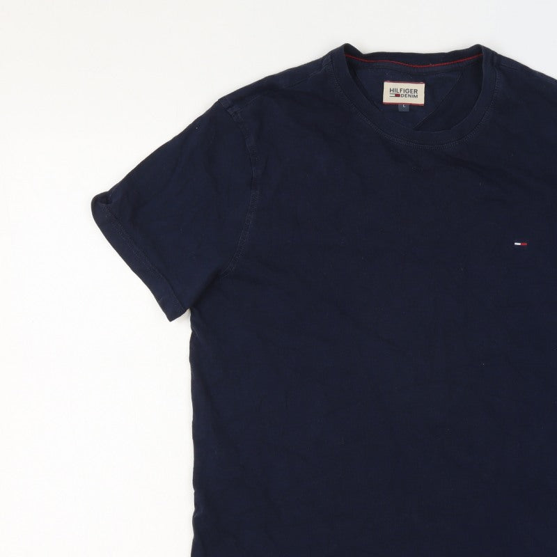 Additional view of Hilfiger Denim Men’s Blue L Classic Logo Crew Neck T-Shirt