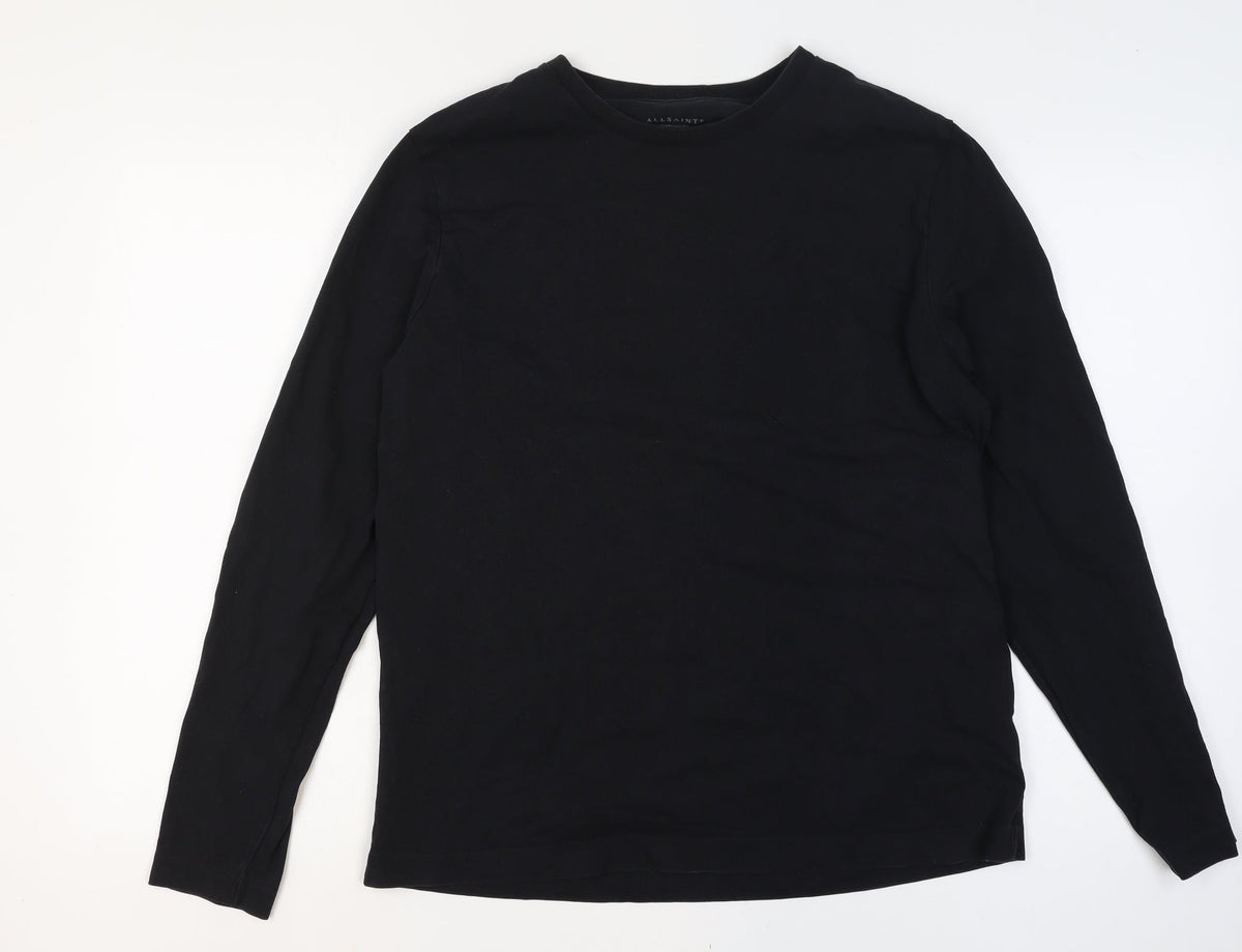 AllSaints Men’s Black Medium Oversized Long Sleeve Crew Neck T-Shirt