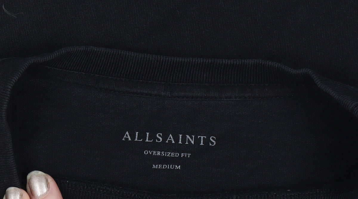 AllSaints Men’s Black Medium Oversized Long Sleeve Crew Neck T-Shirt