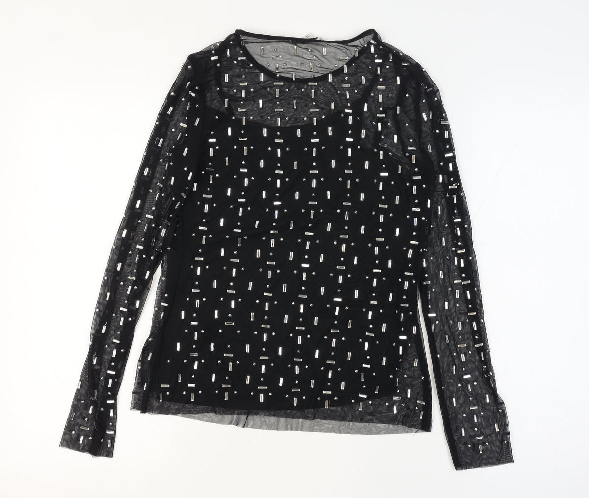 Marks and Spencer Women Black UK 12 Sheer Beaded Mesh Party Blouse