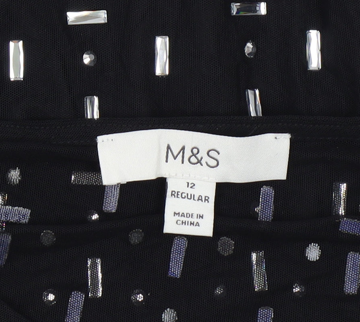 Marks and Spencer Women Black UK 12 Sheer Beaded Mesh Party Blouse