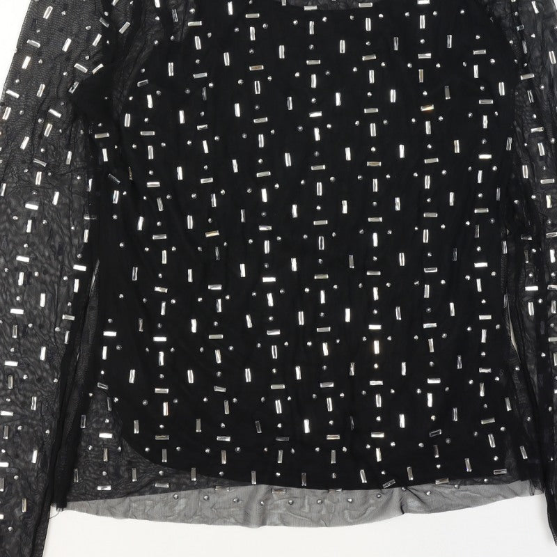 Marks and Spencer Women Black UK 12 Sheer Beaded Mesh Party Blouse