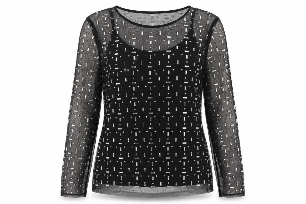 Marks and Spencer Women Black UK 12 Sheer Beaded Mesh Party Blouse
