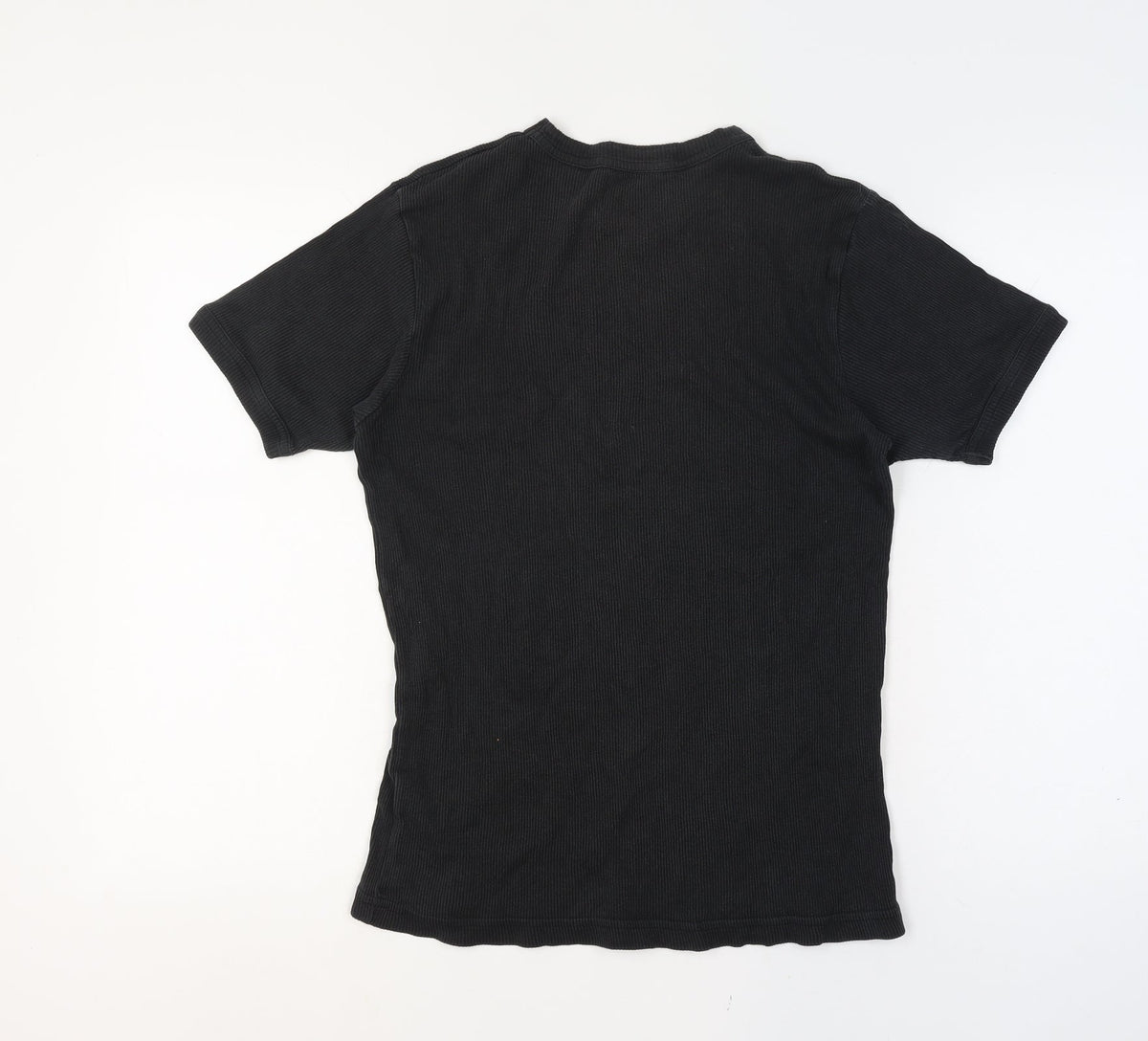 Ben Sherman Women's Black L Ribbed V-Neck Slim Fit Short Sleeve T-Shirt