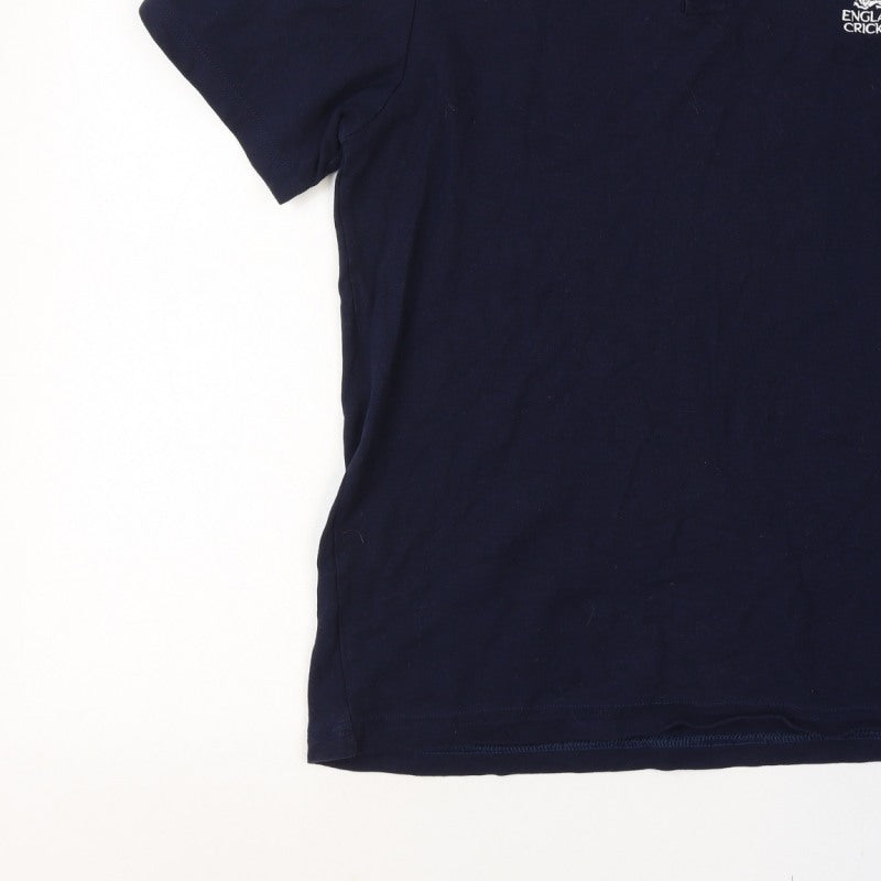 England Cricket Men’s Blue L Cotton Embroidered Logo Short Sleeve Polo
