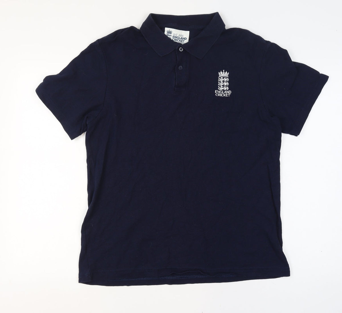 England Cricket Men’s Blue L Cotton Embroidered Logo Short Sleeve Polo