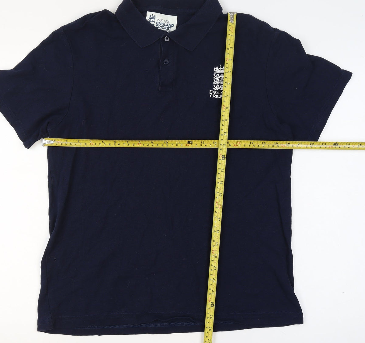 England Cricket Men’s Blue L Cotton Embroidered Logo Short Sleeve Polo