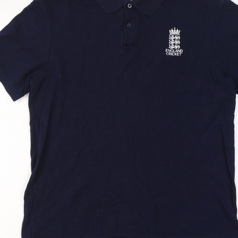 England Cricket Men’s Blue L Cotton Embroidered Logo Short Sleeve Polo