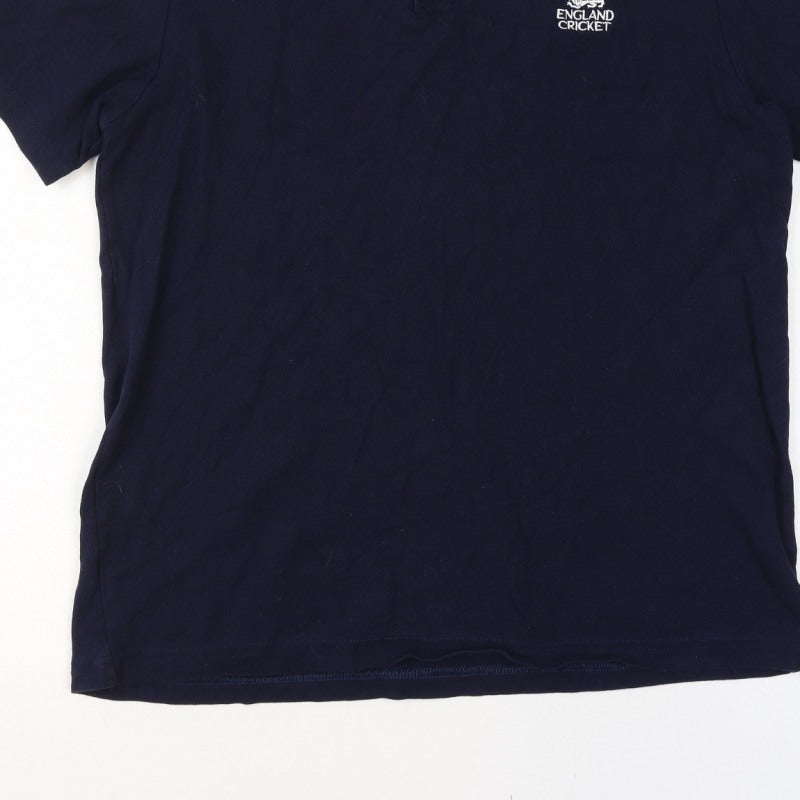 England Cricket Men’s Blue L Cotton Embroidered Logo Short Sleeve Polo