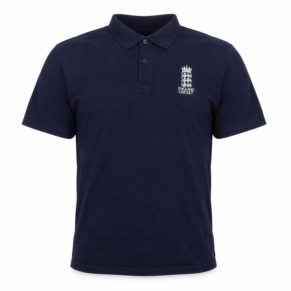 England Cricket Men’s Blue L Cotton Embroidered Logo Short Sleeve Polo