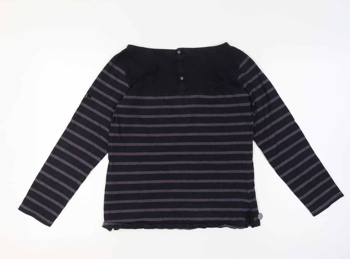 Regatta Women’s Black Striped Cotton Henley Jersey Top UK 12