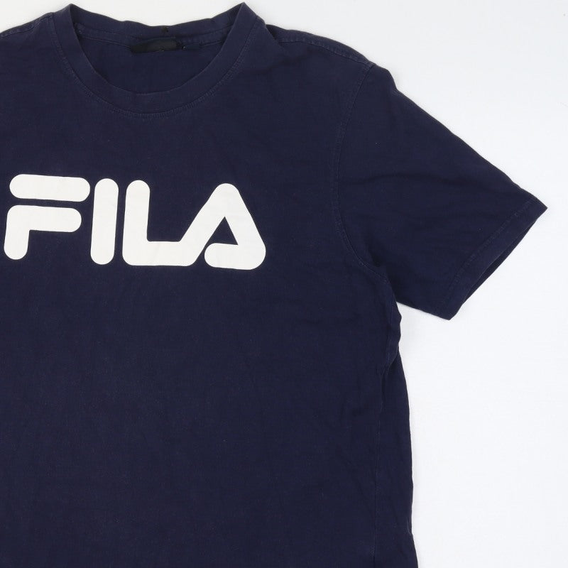 FILA Men's Blue L Logo Graphic Crew Neck Short Sleeve Cotton T-Shirt