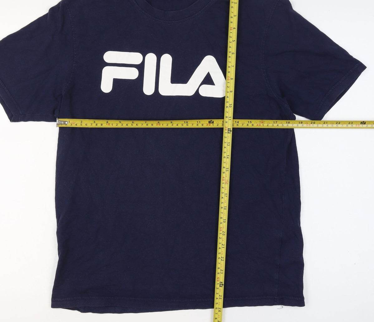 FILA Men's Blue L Logo Graphic Crew Neck Short Sleeve Cotton T-Shirt
