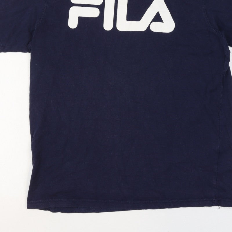 FILA Men's Blue L Logo Graphic Crew Neck Short Sleeve Cotton T-Shirt