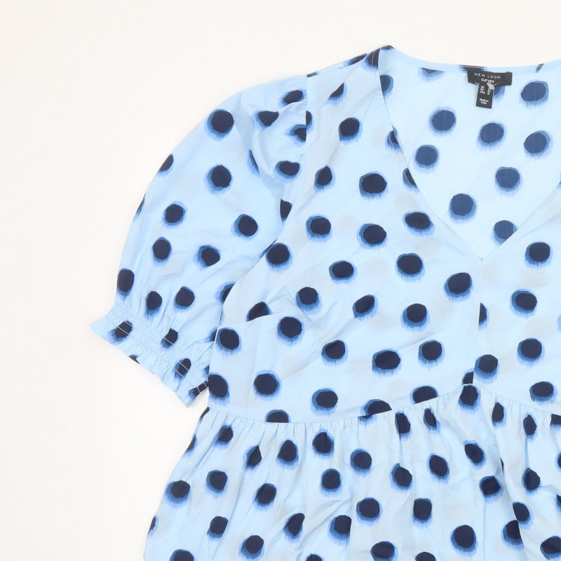 New Look Curves Women Blue Polka Dot Wrap Ruffle Blouse UK 20 Plus