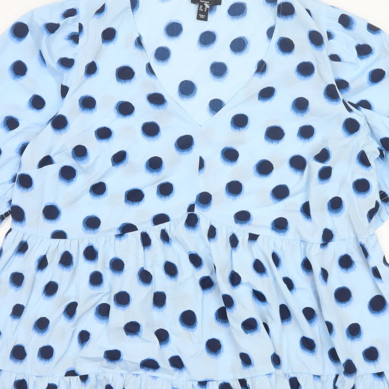 New Look Curves Women Blue Polka Dot Wrap Ruffle Blouse UK 20 Plus