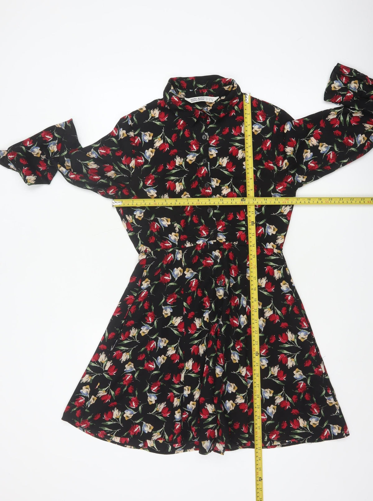 Zara Basic Women Black Floral Shirt Dress Size S Fit & Flare