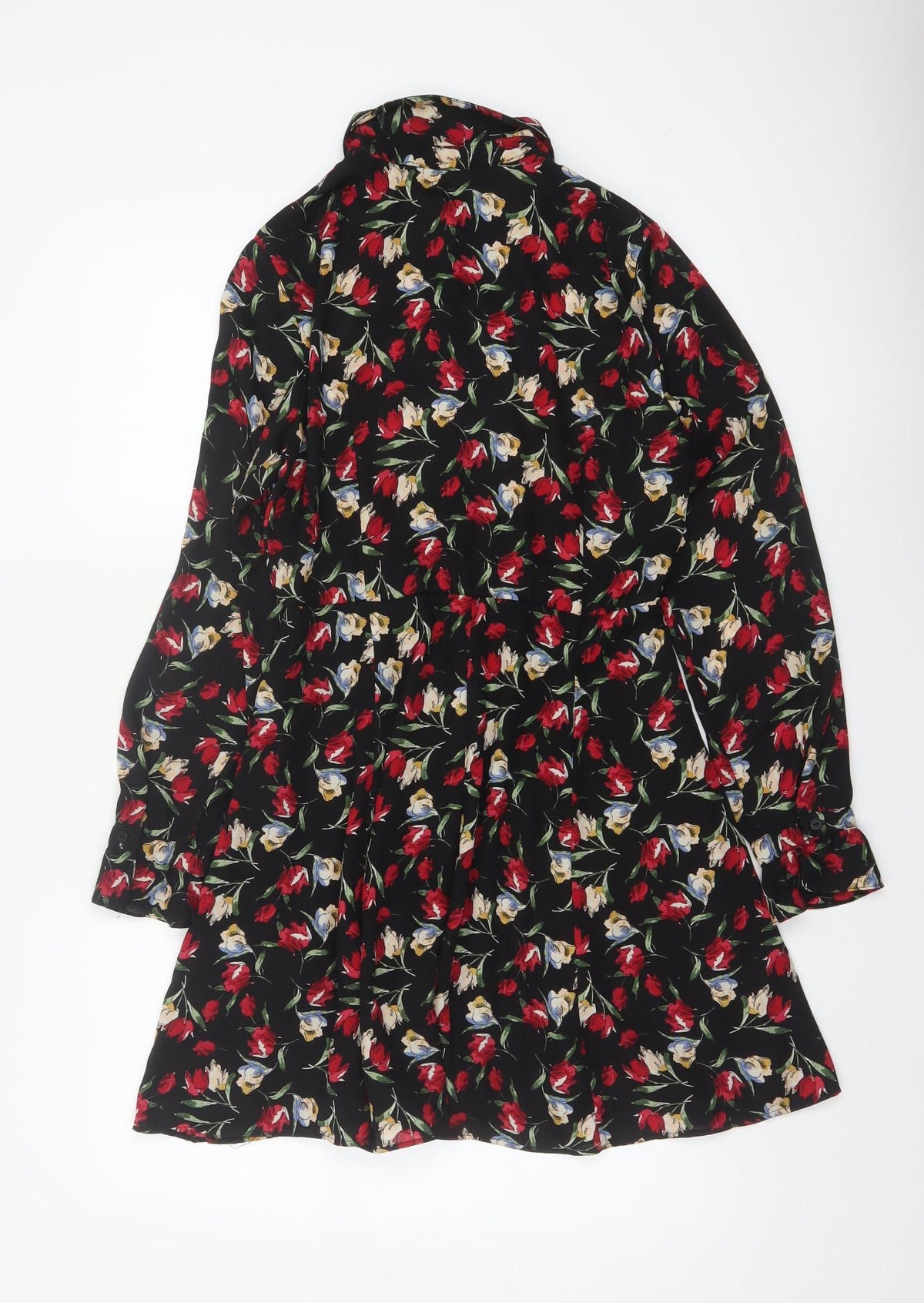 Zara Basic Women Black Floral Shirt Dress Size S Fit & Flare