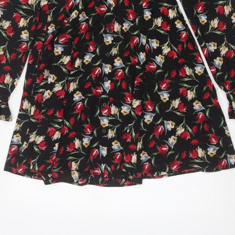 Zara Basic Women Black Floral Shirt Dress Size S Fit & Flare