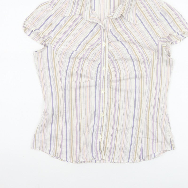 Next Women Multicoloured UK 12 Striped Short Sleeve Button-Up Shirt