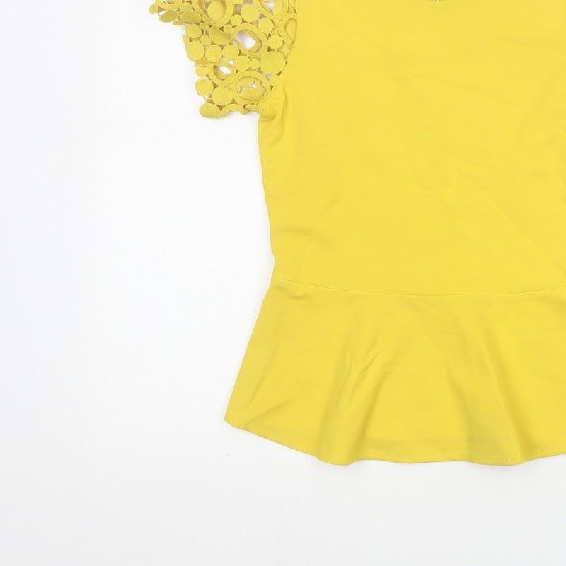 Karen Millen Women Yellow UK 8 Peplum Crochet Sleeve Blouse