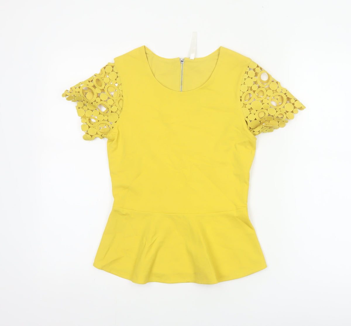 Karen Millen Women Yellow UK 8 Peplum Crochet Sleeve Blouse
