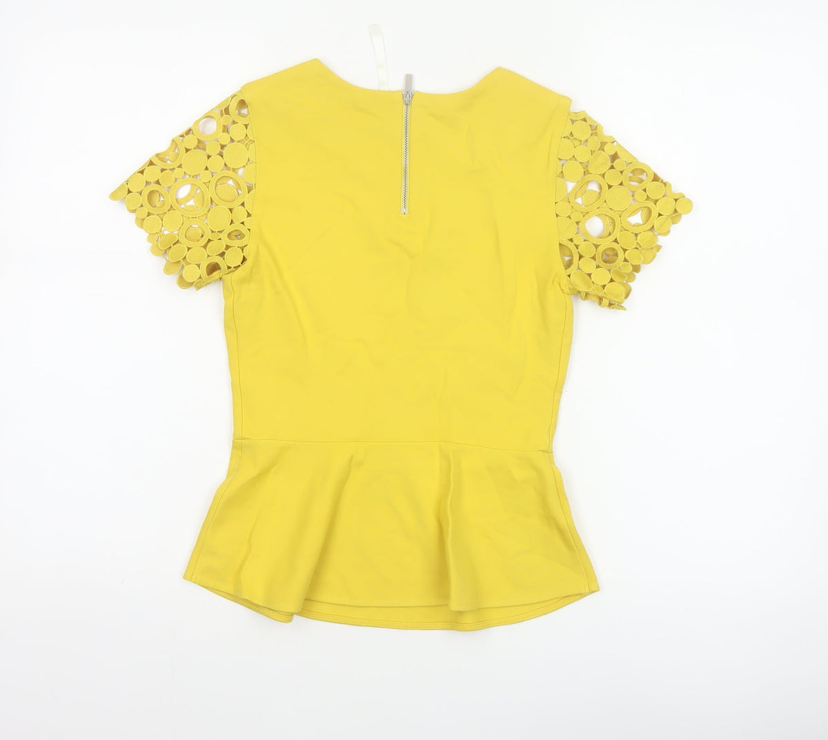 Karen Millen Women Yellow UK 8 Peplum Crochet Sleeve Blouse