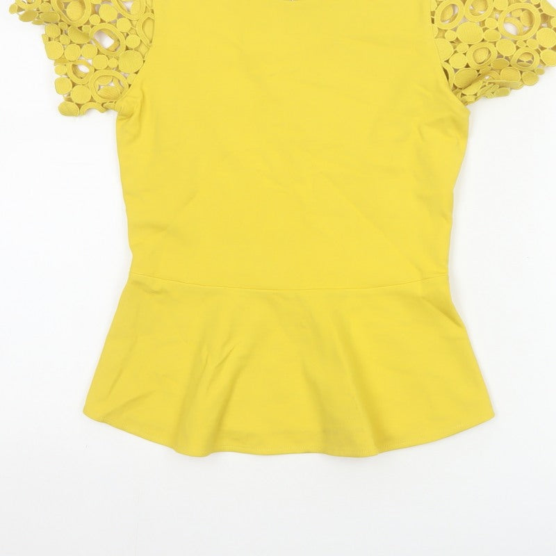 Karen Millen Women Yellow UK 8 Peplum Crochet Sleeve Blouse